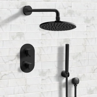 Shower Faucet Matte Black Thermostatic Shower System with Handheld, Rain Shower Head, Shower Faucet Set Remer SFH31